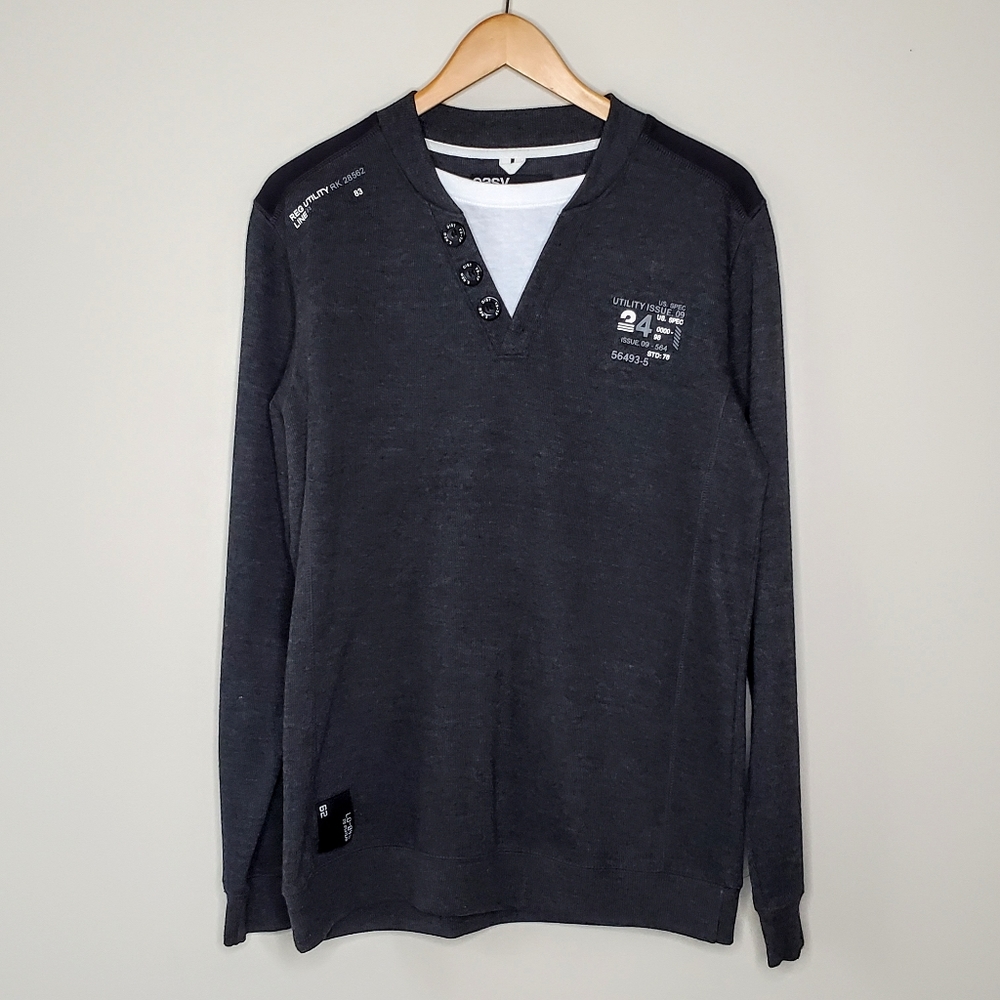 Easy | Gray Mock Tee Layered Longsleeved Sweater